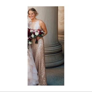 Dessy collection Sequin Rose Gold Bridesmaid Dress
